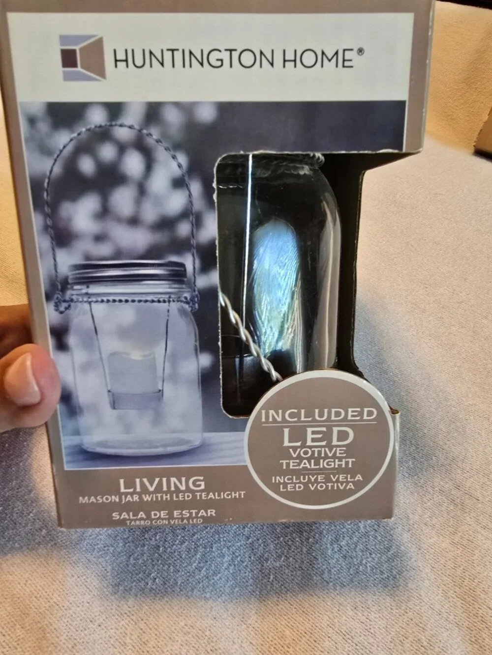 Huntington Home Living Mason Jar with LED Tealight Candle Teal Blue Glass NIB